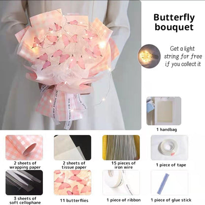 New DIY Butterfly Bouquets Handmade Butterfly Flower Material Package Bouquet with Light String Wedding Decor Gift for Girlfrien