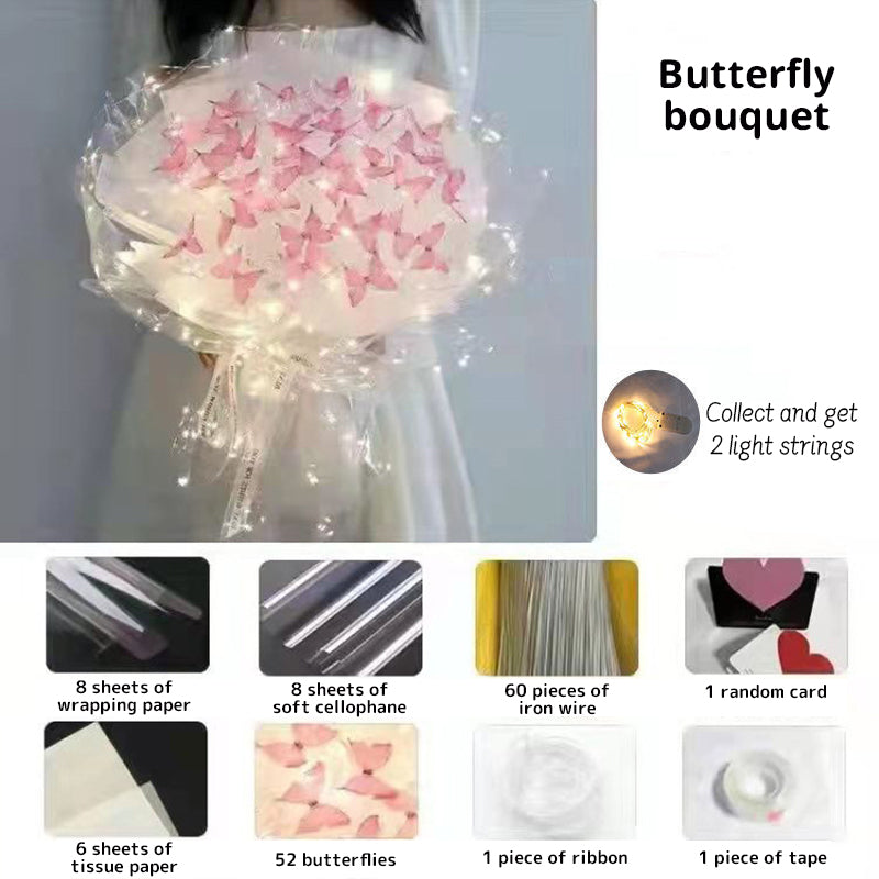 New DIY Butterfly Bouquets Handmade Butterfly Flower Material Package Bouquet with Light String Wedding Decor Gift for Girlfrien