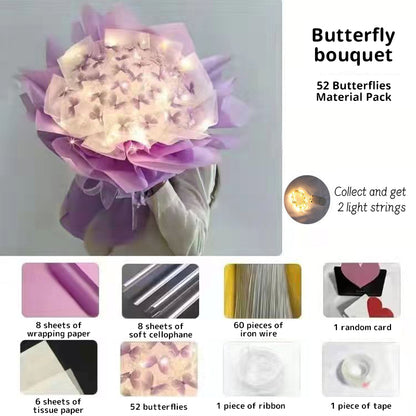 New DIY Butterfly Bouquets Handmade Butterfly Flower Material Package Bouquet with Light String Wedding Decor Gift for Girlfrien