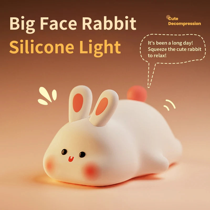 Silicone Night Lights Cute Rabbit Patting Lamp Rechargeable Timing Sleeping Night Lamp Holiday Party Decor Kids Gift Night Light