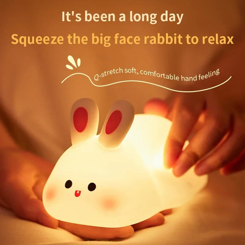 Silicone Night Lights Cute Rabbit Patting Lamp Rechargeable Timing Sleeping Night Lamp Holiday Party Decor Kids Gift Night Light