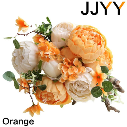 JJYY Artificial Flowers Bouquet 13 Heads European Style Peony Silk Flowers High Quality Plastic Flowers Fake Daisy Accessories