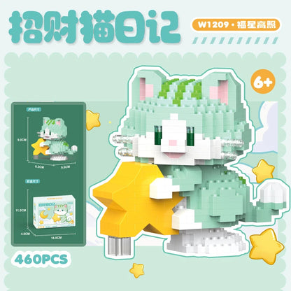 Kawaii Cats Micro Building Blocks Neko 3d Model Animal Rhino Goat Mini Brick Fruit Lemon Avocado Figure Toys For Christmas Gift