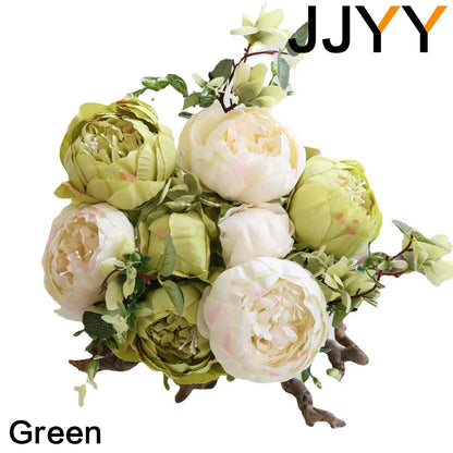 JJYY Artificial Flowers Bouquet 13 Heads European Style Peony Silk Flowers High Quality Plastic Flowers Fake Daisy Accessories