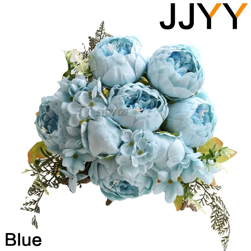 JJYY Artificial Flowers Bouquet 13 Heads European Style Peony Silk Flowers High Quality Plastic Flowers Fake Daisy Accessories