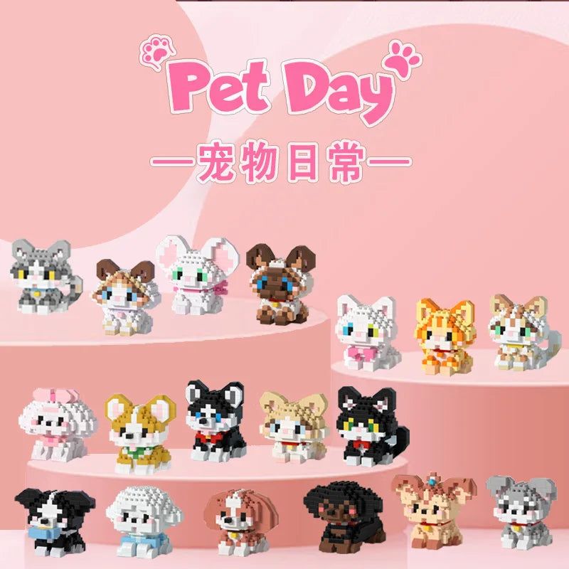 18 New Pet Cat And Dog Animal Dolls Children's Educational Building Block Toys Suitable For Children's Birthday Gifts