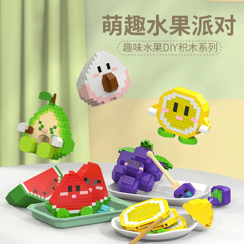 Kawaii Cats Micro Building Blocks Neko 3d Model Animal Rhino Goat Mini Brick Fruit Lemon Avocado Figure Toys For Christmas Gift