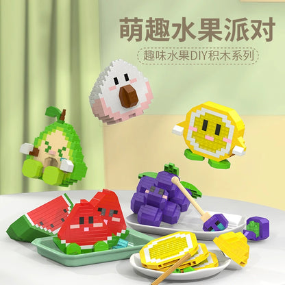 Kawaii Cats Micro Building Blocks Neko 3d Model Animal Rhino Goat Mini Brick Fruit Lemon Avocado Figure Toys For Christmas Gift