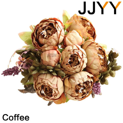 JJYY Artificial Flowers Bouquet 13 Heads European Style Peony Silk Flowers High Quality Plastic Flowers Fake Daisy Accessories