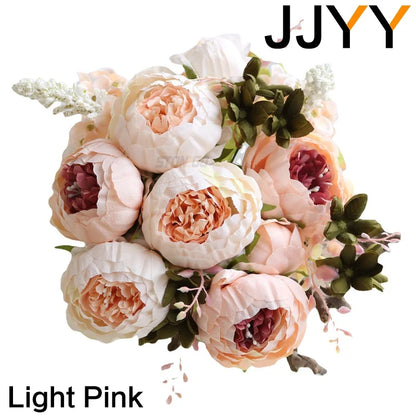 JJYY Artificial Flowers Bouquet 13 Heads European Style Peony Silk Flowers High Quality Plastic Flowers Fake Daisy Accessories