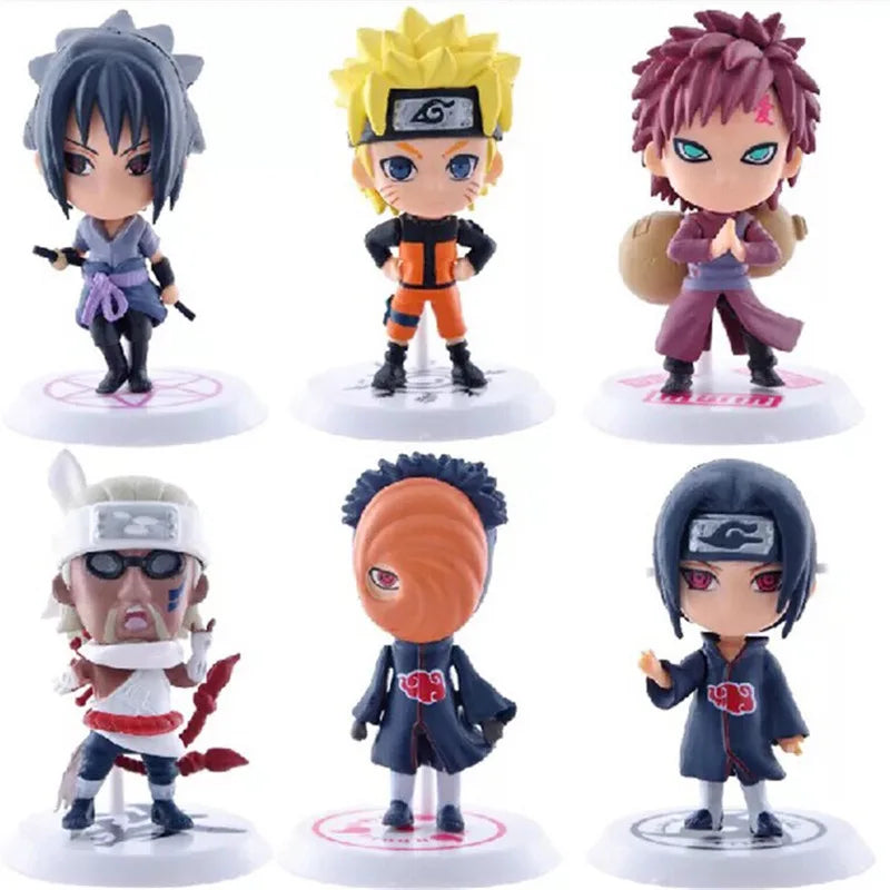 6 Pcs/Lot NARUTO Sasuke Gaara Uchiha Madara Figure 7-8cm 2 Style Personality Base Mini Figurines