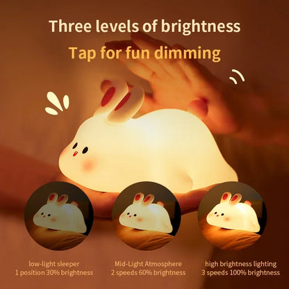 Silicone Night Lights Cute Rabbit Patting Lamp Rechargeable Timing Sleeping Night Lamp Holiday Party Decor Kids Gift Night Light