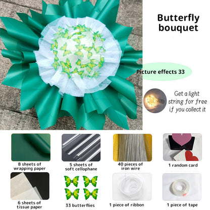 New DIY Butterfly Bouquets Handmade Butterfly Flower Material Package Bouquet with Light String Wedding Decor Gift for Girlfrien