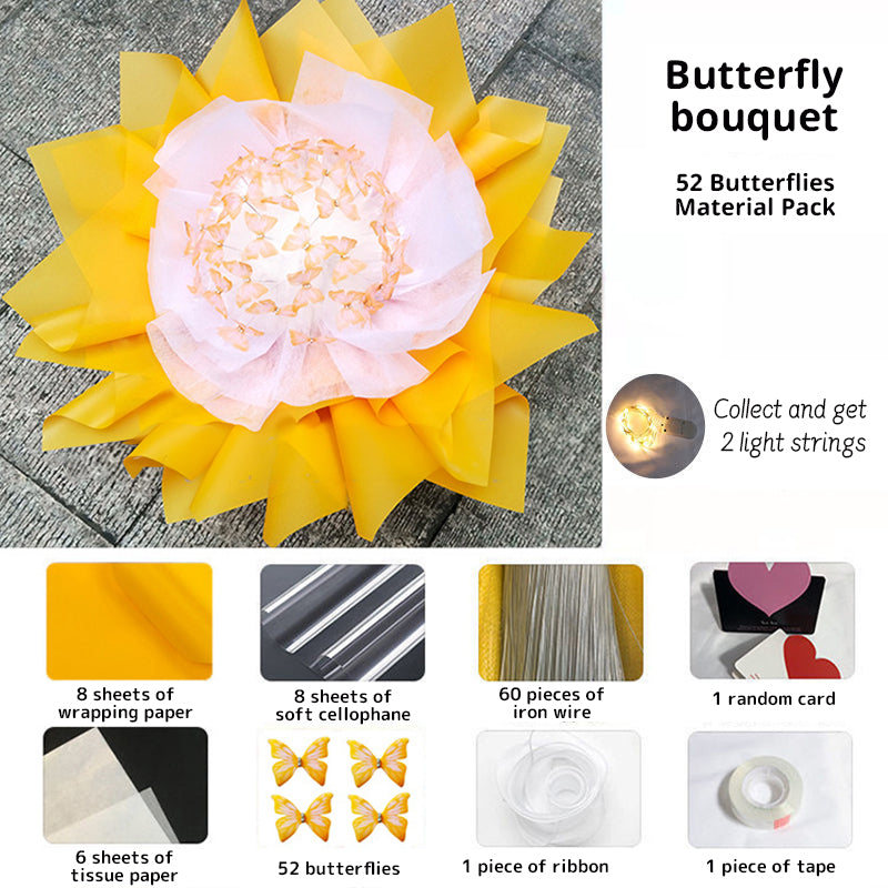 New DIY Butterfly Bouquets Handmade Butterfly Flower Material Package Bouquet with Light String Wedding Decor Gift for Girlfrien