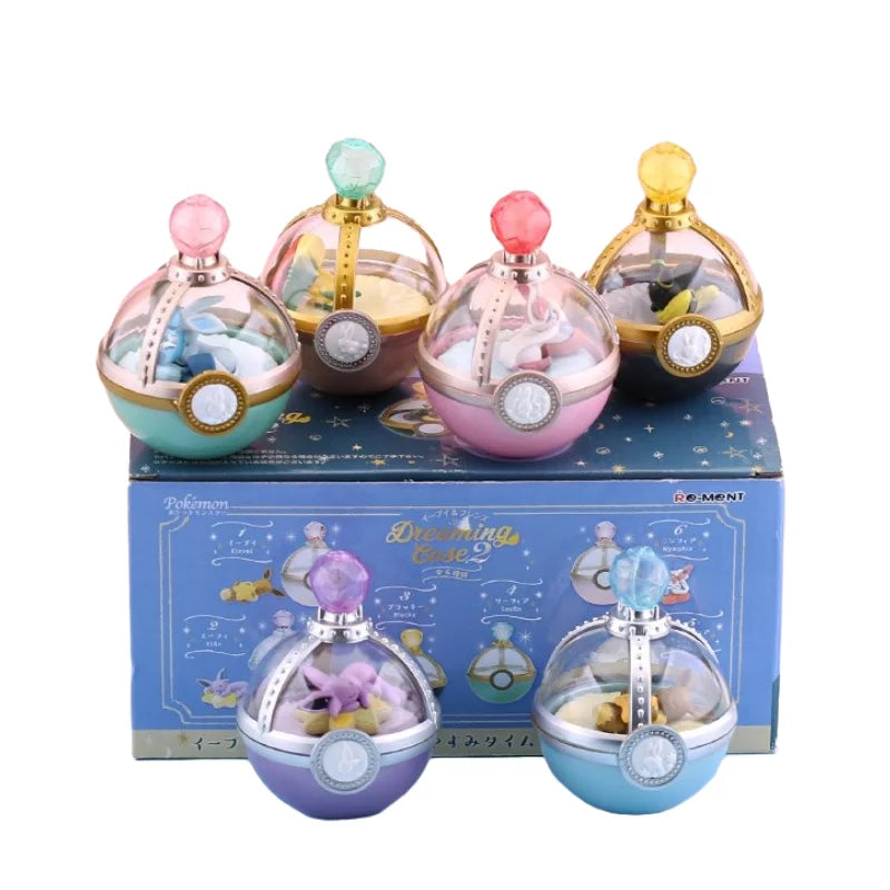 TOMY Genuine Pokemon With Box Toys Set Cute Anime Figures Sleeping Pikachu Eevee Monster Elf Ball Model Dolls Kids Gifts