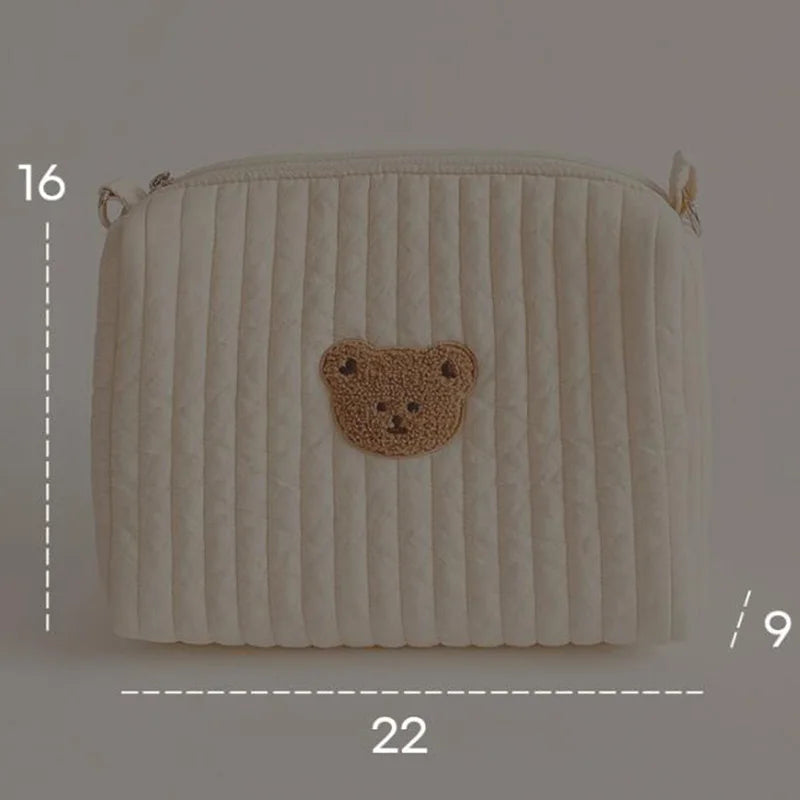 Korean Bear Embroidery Baby Diaper Bag for Stroller Mommy Bag Reusable Newborn Care Nursery Organizer Nappy Changing Bag for Mom