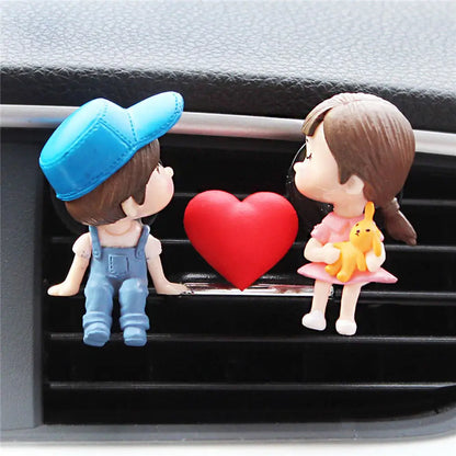 Lovely Couple Girl Boy Figurines Perfume Clip Car Air Vent Freshener Scent Aromas Diffuser Decor Auto Interior Accessories