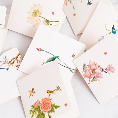 5pcs/pack Chinese style Flower Bird Greeting Card Christmas Birthday Thank You Blessing Card Wedding Invitations