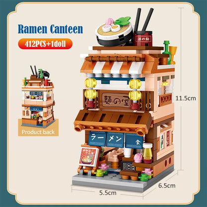 Loz Mini City Street View Japanese 4 in 1 Noodle Shop House Model Building Blocks Friends Figures DIY Bricks Toys For Children