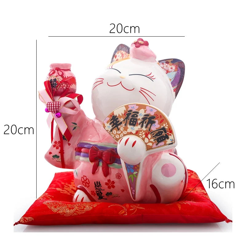 8 inch Ceramic Maneki Neko Ornament Lucky Cat Money Box Japanese Couple Fortune Cat Feng Shui Wedding Gift Centerpiece