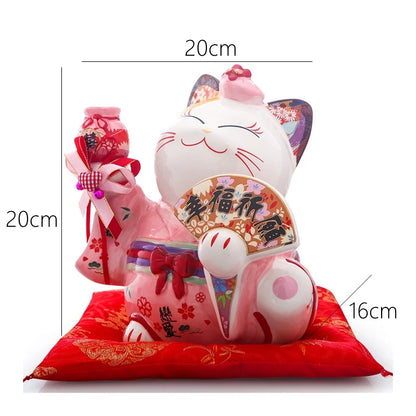 8 inch Ceramic Maneki Neko Ornament Lucky Cat Money Box Japanese Couple Fortune Cat Feng Shui Wedding Gift Centerpiece