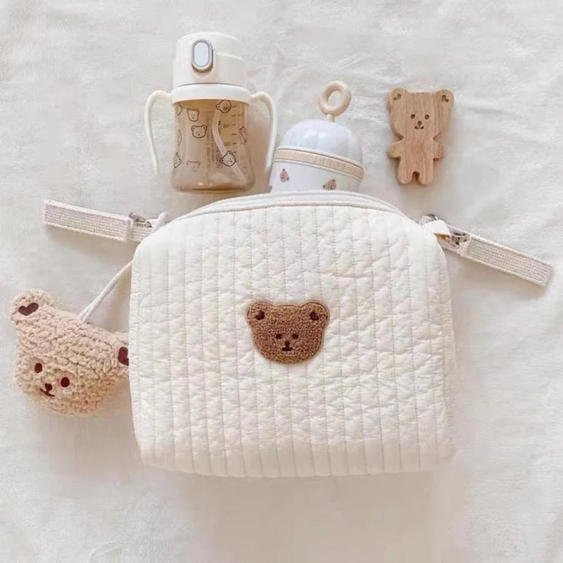 Korean Bear Embroidery Baby Diaper Bag for Stroller Mommy Bag Reusable Newborn Care Nursery Organizer Nappy Changing Bag for Mom