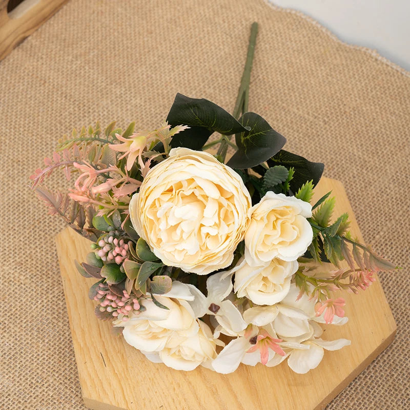 Silk Artificial Rose Flowers Cheap Autumn Decoration White Wedding Home Christmas Fall Fake Flower Bouquet Craft Wreath Supplies