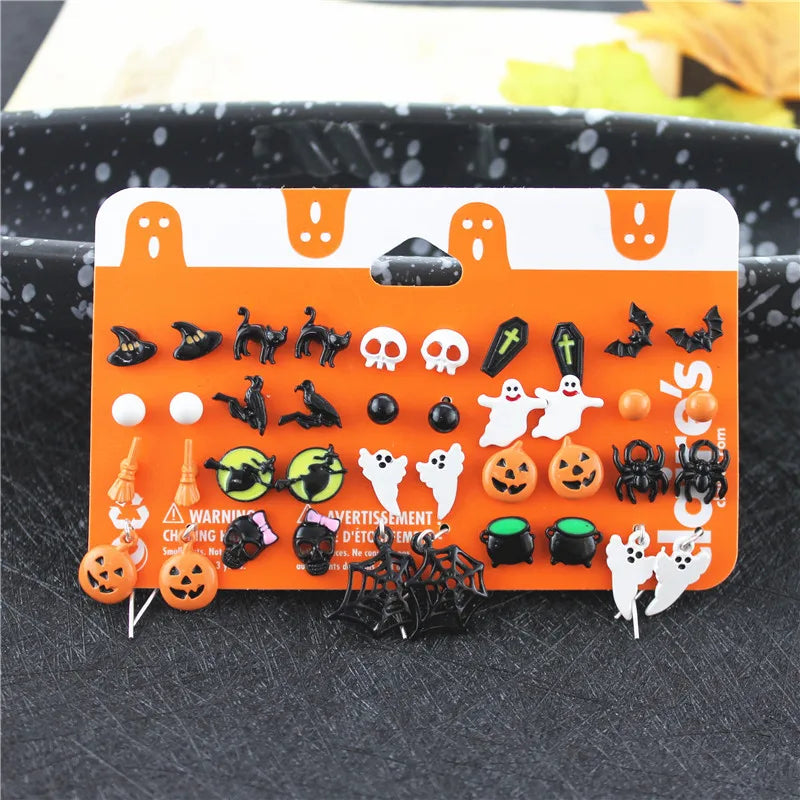 Nightmare Before Christmas Halloween Earrings Punk Skeleton Pumpkin Car Funny Cute Samll Stud Earrings Jewelry Aretes De Mujer