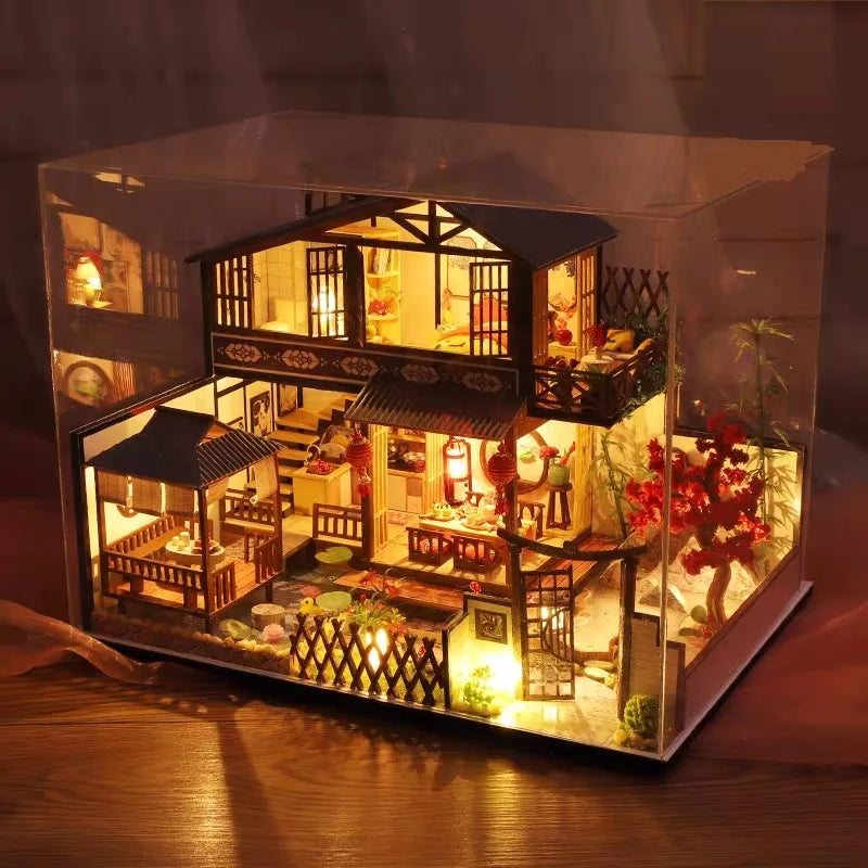 DIY Wooden Dollhouse Chinese Town Architecture Doll Houses Miniatures with Furniture Toys for Children Friend Birthday Gift