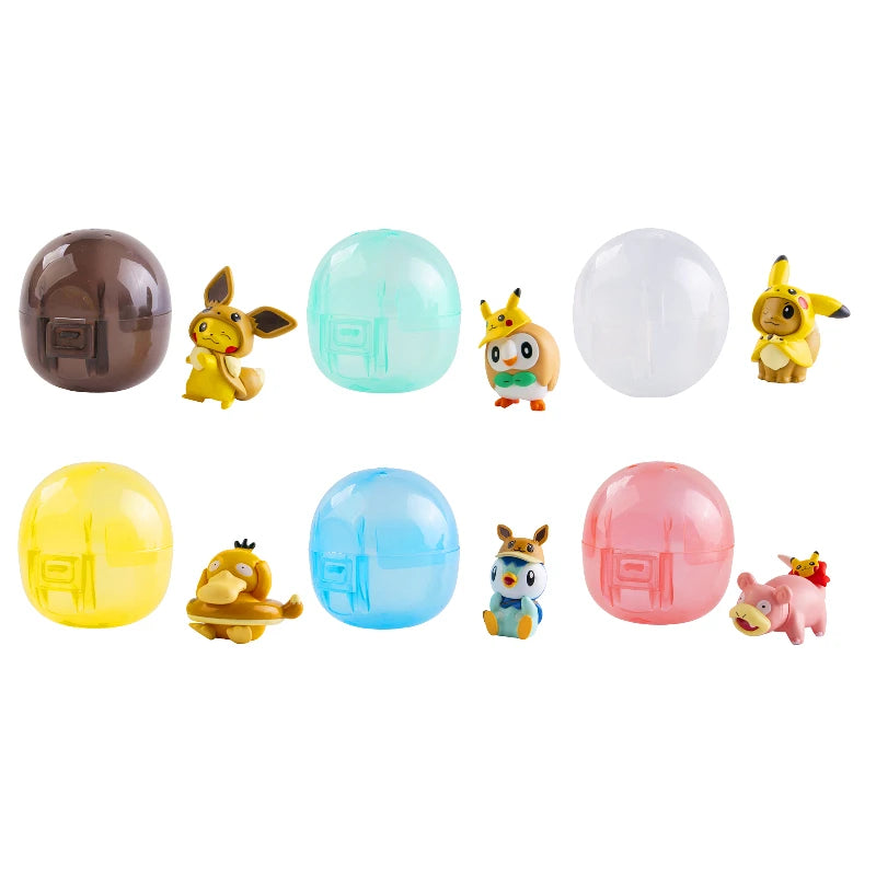 TOMY Genuine Pokemon With Box Toys Set Cute Anime Figures Sleeping Pikachu Eevee Monster Elf Ball Model Dolls Kids Gifts