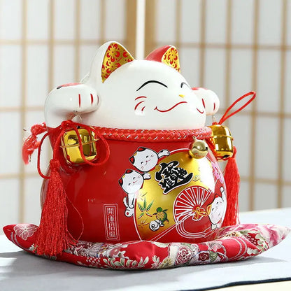 Ceramic Lucky Cat Large Ornament Red Piggy Bank Shop Opening Decoration Wedding Gift