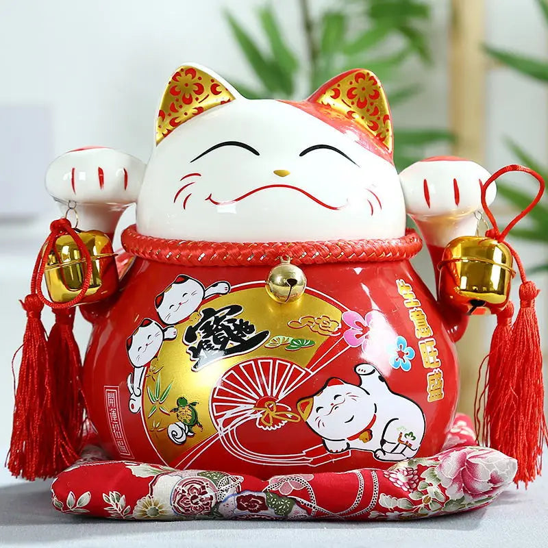 Ceramic Lucky Cat Large Ornament Red Piggy Bank Shop Opening Decoration Wedding Gift