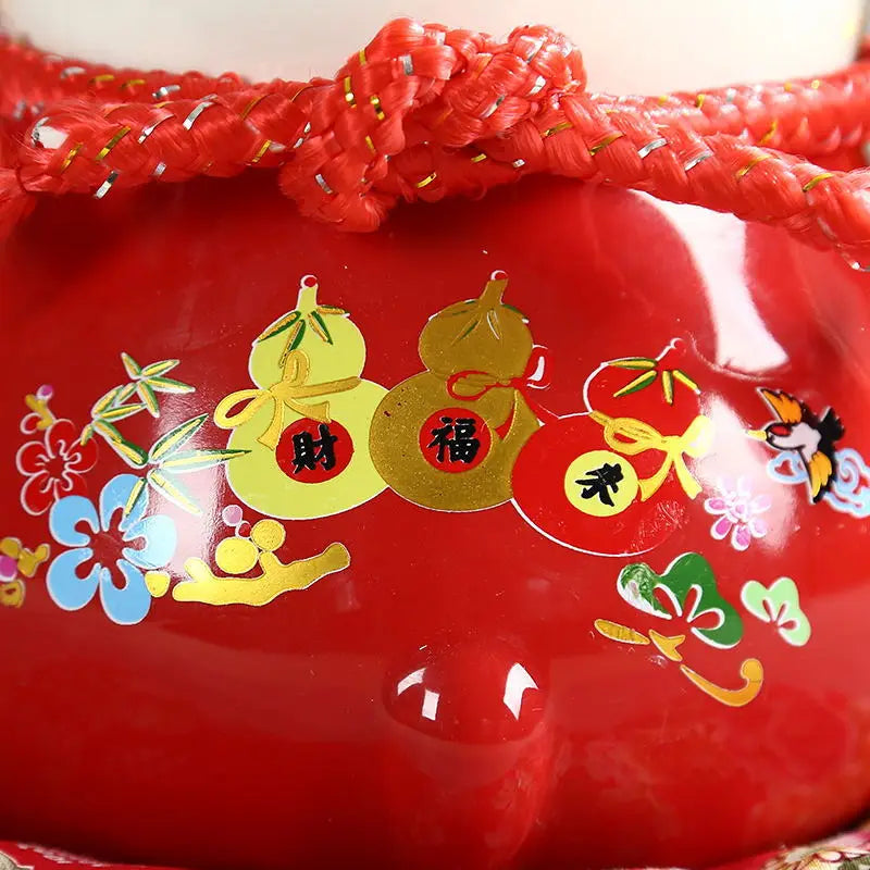 Ceramic Lucky Cat Large Ornament Red Piggy Bank Shop Opening Decoration Wedding Gift