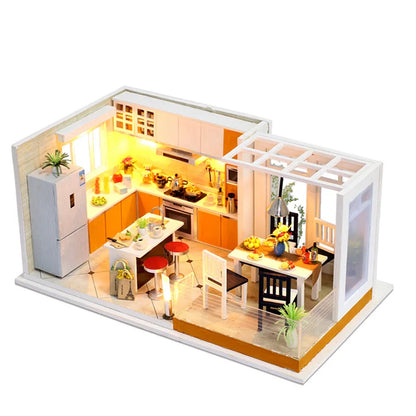 DIY Doll House Wooden Doll Houses Miniatures Dollhouse Furniture Kit With LED Baby Kid Assemble Toys For Children Christmas Gift