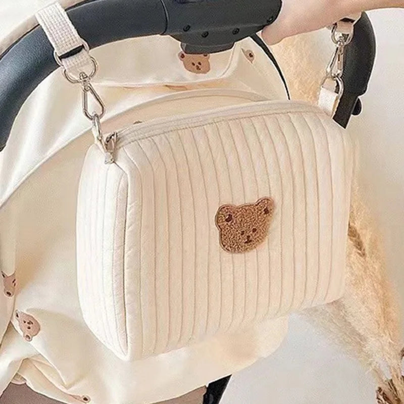 Korean Bear Embroidery Baby Diaper Bag for Stroller Mommy Bag Reusable Newborn Care Nursery Organizer Nappy Changing Bag for Mom