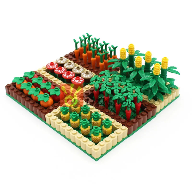 City Farm Street View Crop Mushroom Radish Pineapple Maize Pumpkin Building Blocks Bricks Parts Build Moc Toys For Children DIY