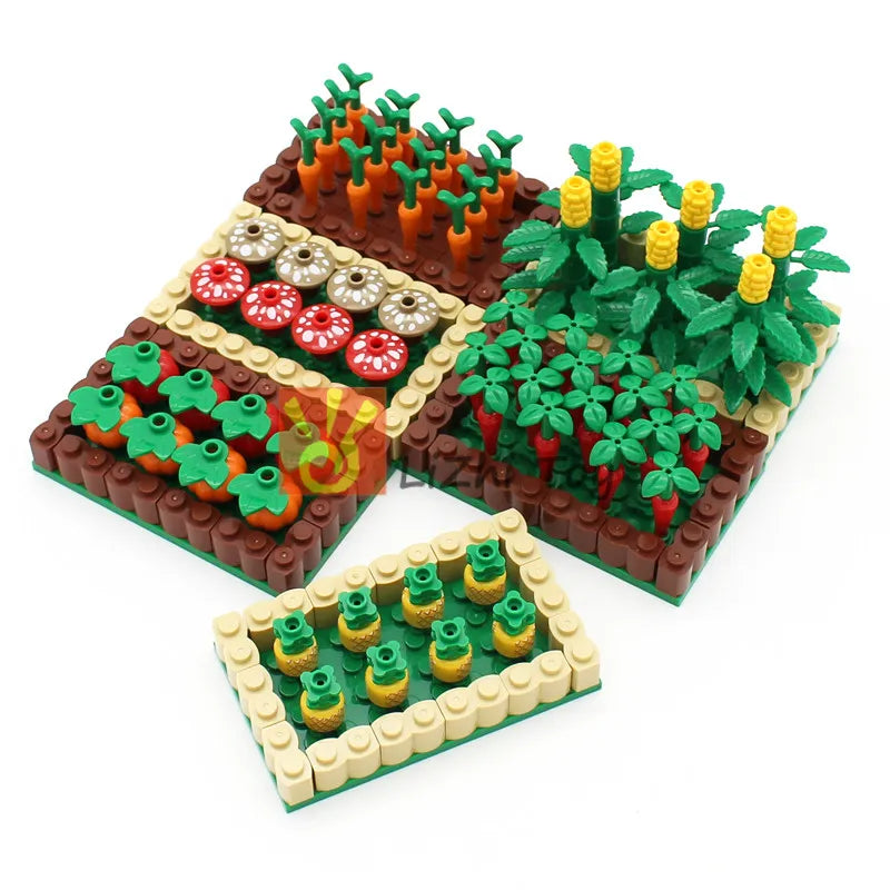 City Farm Street View Crop Mushroom Radish Pineapple Maize Pumpkin Building Blocks Bricks Parts Build Moc Toys For Children DIY