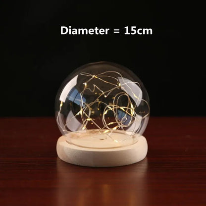 2sets/pack Diameter=15cm Middle Size Round Glass Dome Vase Home Deocration Luminous Log Base Transparent Cover Wedding Gift