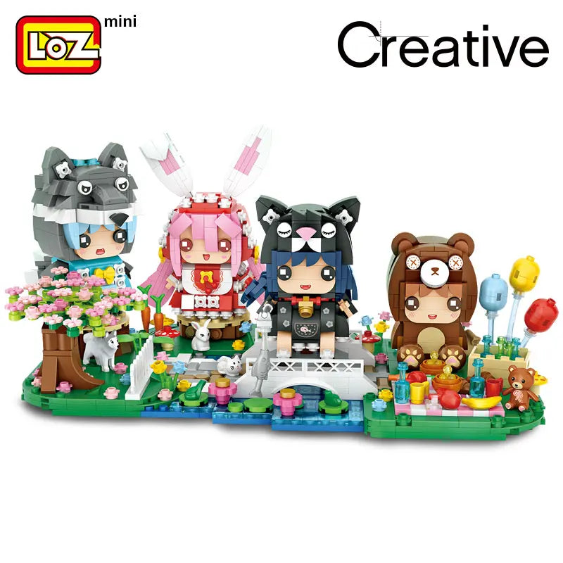 LOZ Lizhi Forest Mini Fairy Tale Animal Series Bear Kid Wolf Juvenile Rabbit Red Riding Hood Cat Miss Building Block Toys