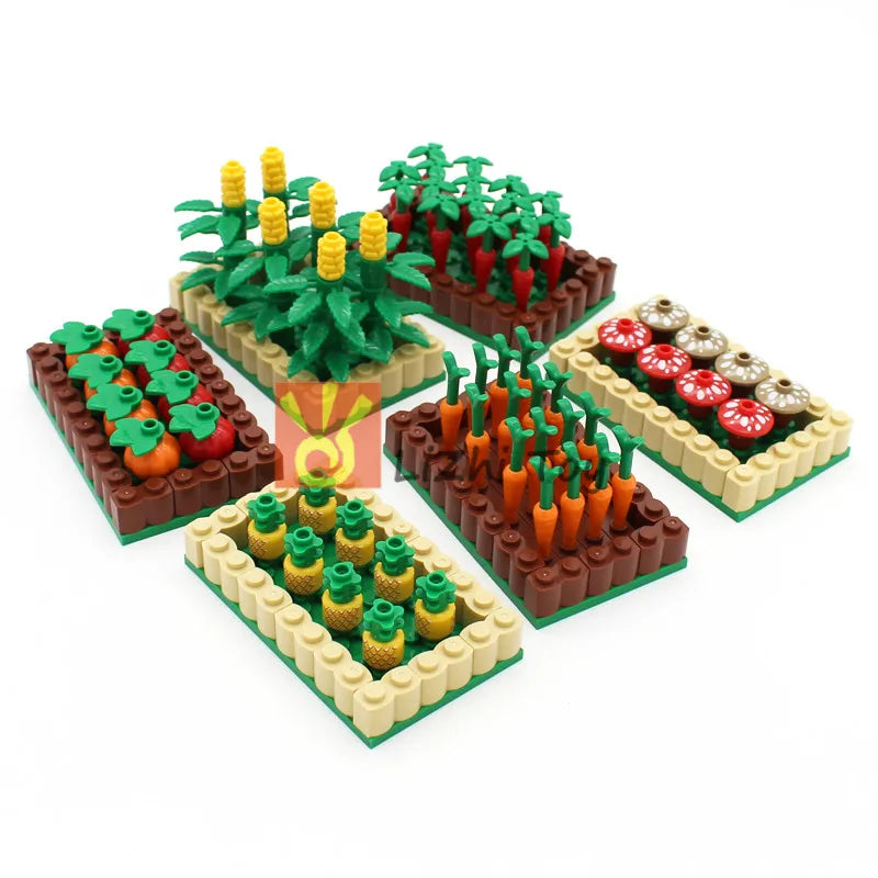 City Farm Street View Crop Mushroom Radish Pineapple Maize Pumpkin Building Blocks Bricks Parts Build Moc Toys For Children DIY