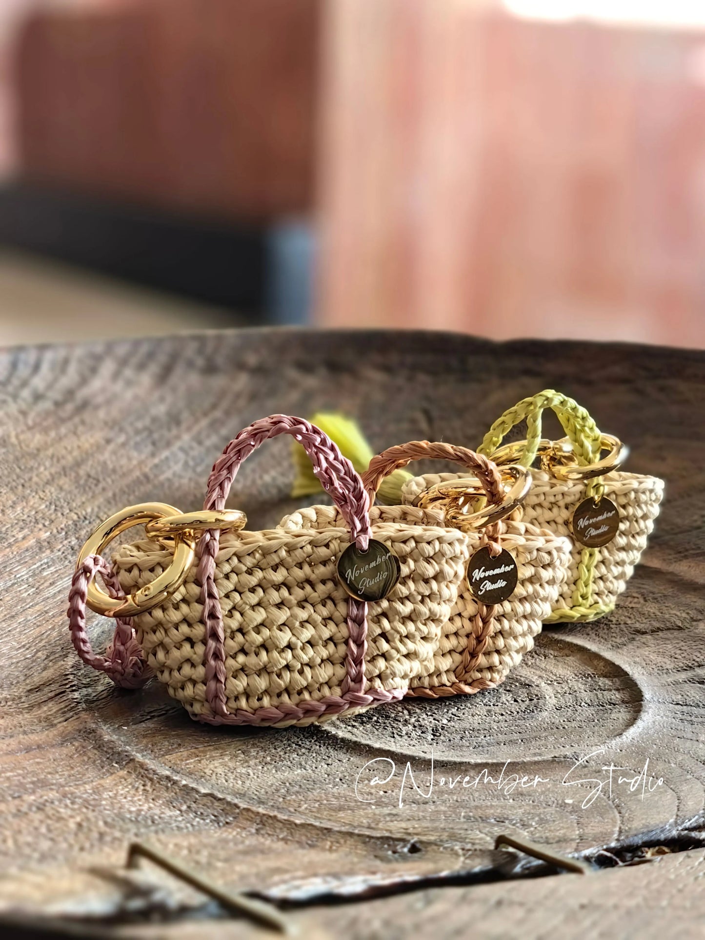 DIY Handmade Crocheted Mini Handbag Pendant Christmas Gift Raffia Keychain Material Package/Finished Product