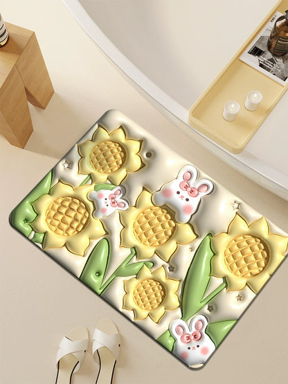 3D Three-Dimensional Expansion Small Flower Floor Mat Bathroom Toilet Diatom Mud Absorbent Pad Toilet Door Non-Slip Bathtub Floor Mat