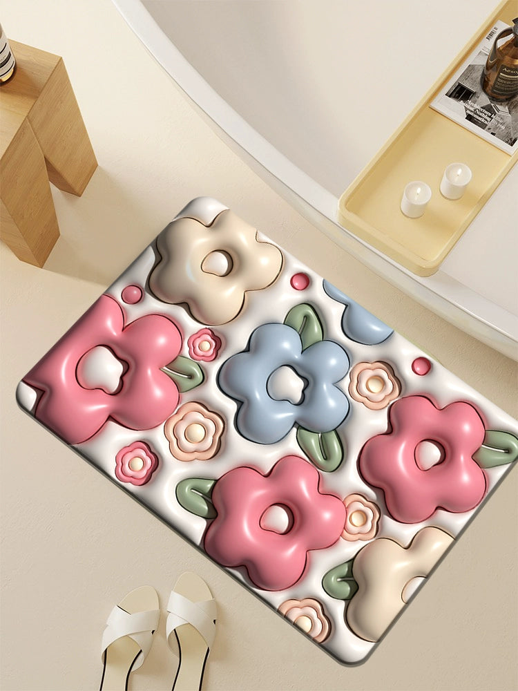 3D Three-Dimensional Expansion Small Flower Floor Mat Bathroom Toilet Diatom Mud Absorbent Pad Toilet Door Non-Slip Bathtub Floor Mat