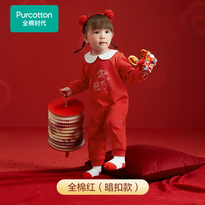 Purcotton Baby New Year Greeting Clothes New Arrival Baby Jumpsuit Festive Outwear Newborn Rompers