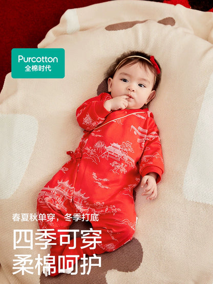 Purcotton Baby New Year Greeting Clothes New Arrival Baby Jumpsuit Festive Outwear Newborn Rompers