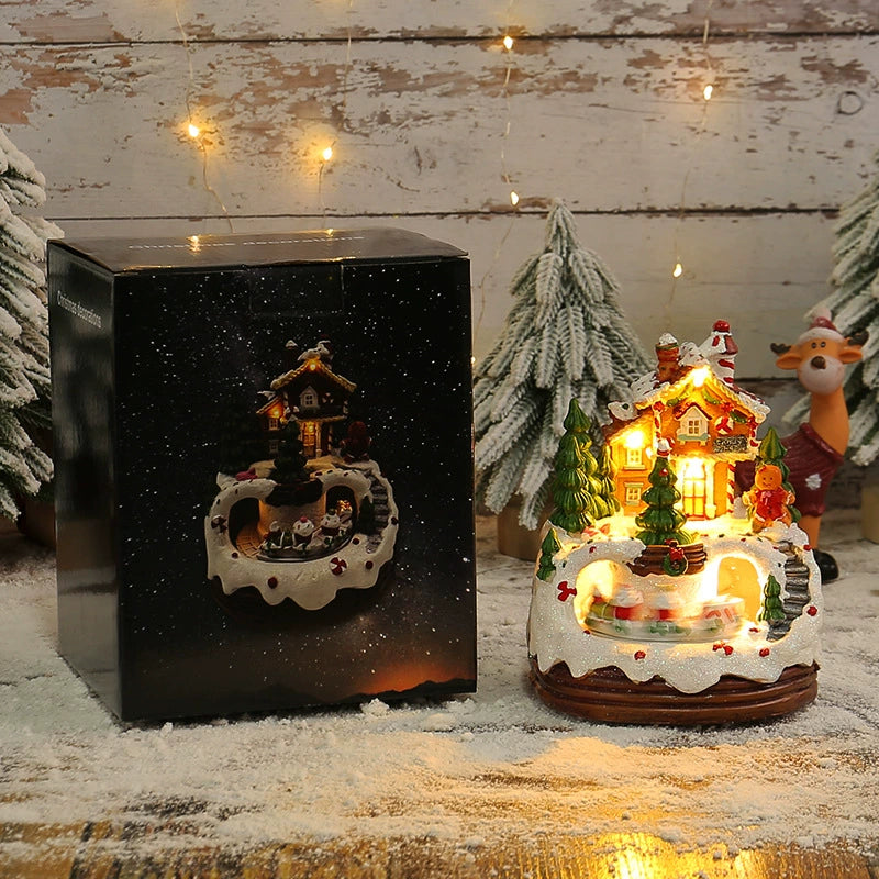 Luminous Music House Decoration Small Train New Arrival Music Box Night Light Cabin Christmas Gifts for Children Toy Girl