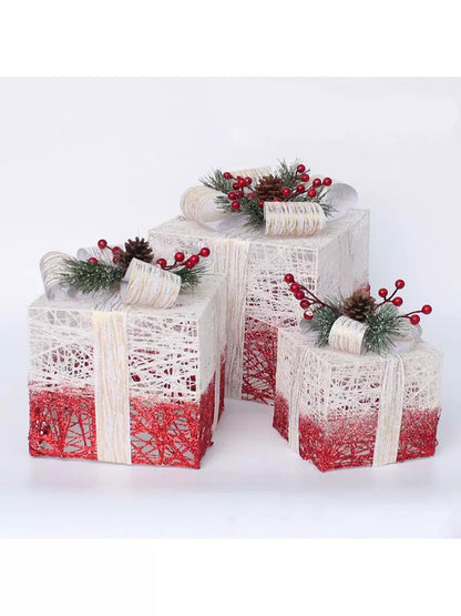 Christmas Gift Box Silk Thread Winding Christmas Gift Box Three-Piece Pile Head Decoration Holiday Scene Decoration Supplies