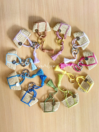 DIY Handmade Crocheted Mini Handbag Pendant Christmas Gift Raffia Keychain Material Package/Finished Product