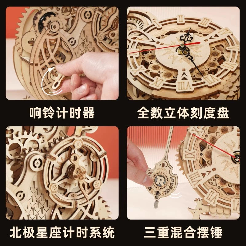 Ruoke Owl Clock Handmade DIY Building Blocks Mechanical Assemble Model 3D Puzzle Model Clock Decoration Toy