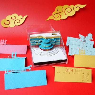 2025 Palace Museum's Cultural and Creative Products 3D Three-Dimensional Note Art Cultural and Creative Architecture National Style Creative Birthday Gift Paper Carving Calendar